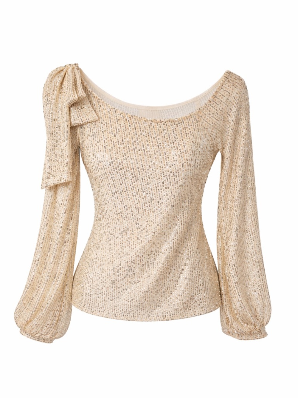 CeCe Gold Sequin Blouse ✨ Statement Bow Shoulder Glam Top SIZE SMALL